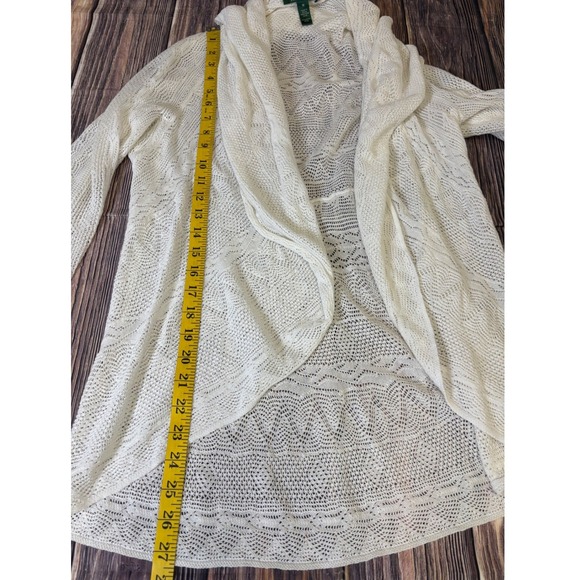 Lauren Ralph Lauren Cardigan Womens M Cream Open Knit Shawl Collar Cotton - Picture 3 of 12